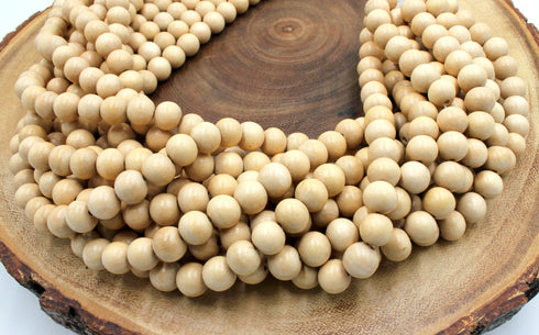 White Wood Beads, 10mm, Round